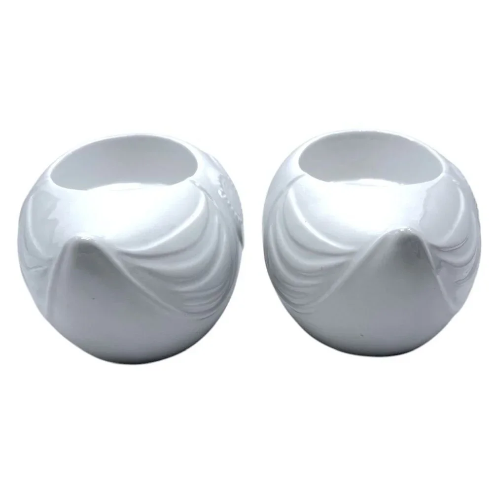 Jonathan Adler Pair Of White Ceramic Owl Tea-light Holders